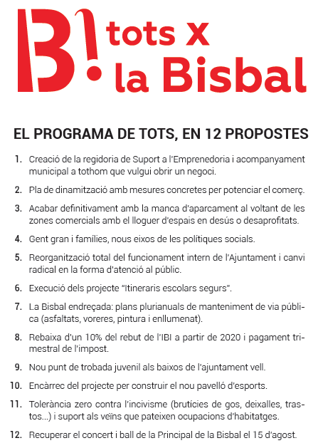 El programa de Tots x la Bisbal en 12 Punts